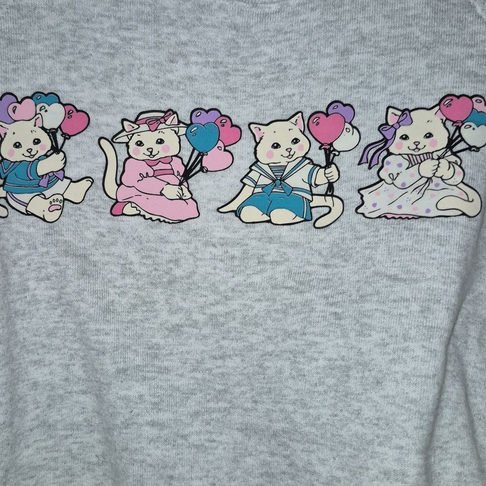 Vintage Fruit of the Loom Women Cats With Heart Balloons Grey Sweatshirt M. - Picture 8 of 9